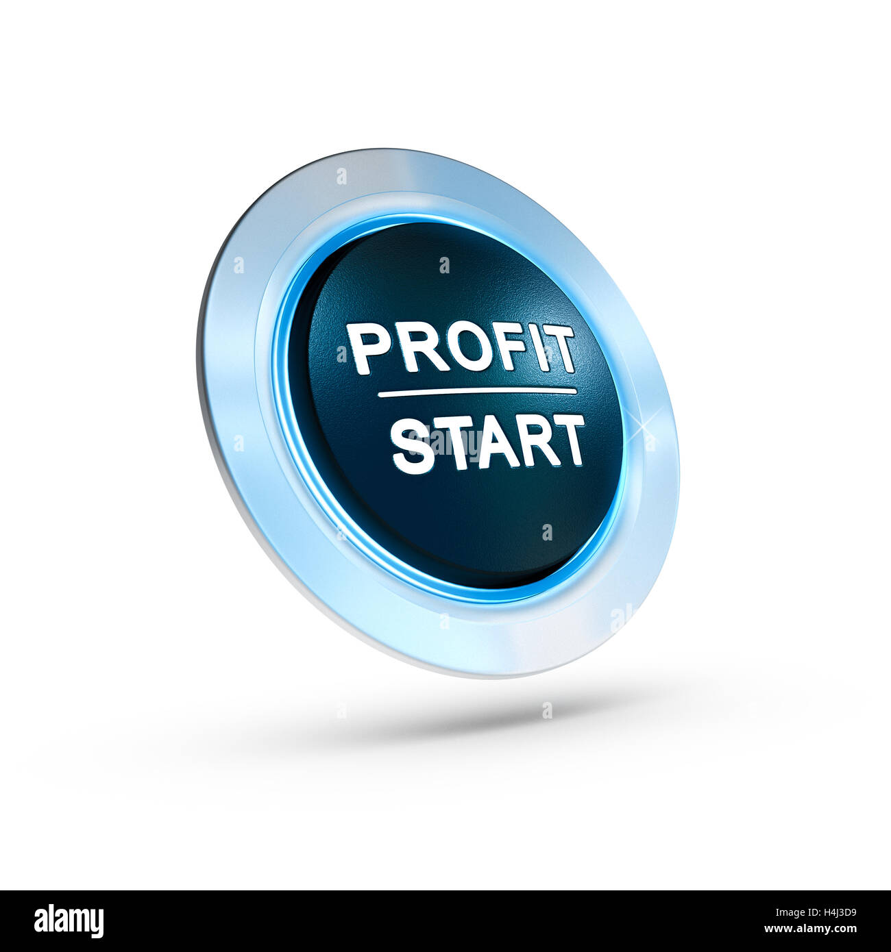 3D illustration of a profit start button over white background with blue light. Finance concept Stock Photo