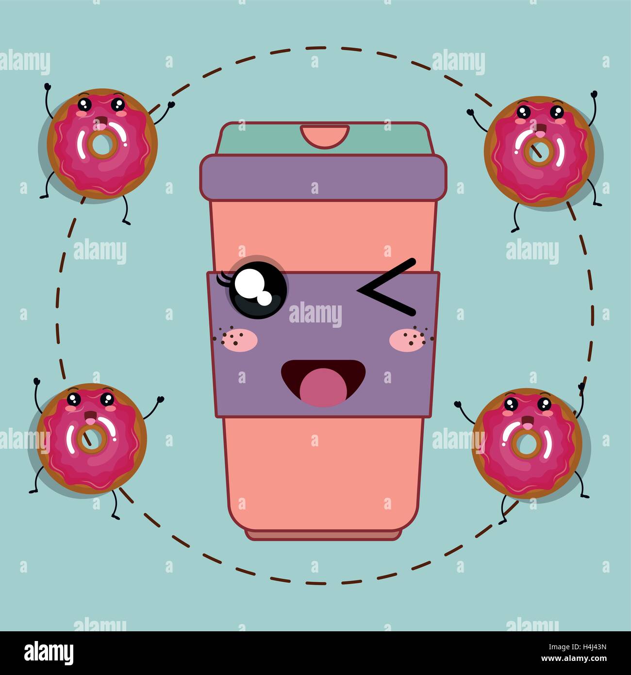 Donut And Coffee Kawaii Cartoon Stock Vector Image And Art Alamy 9176