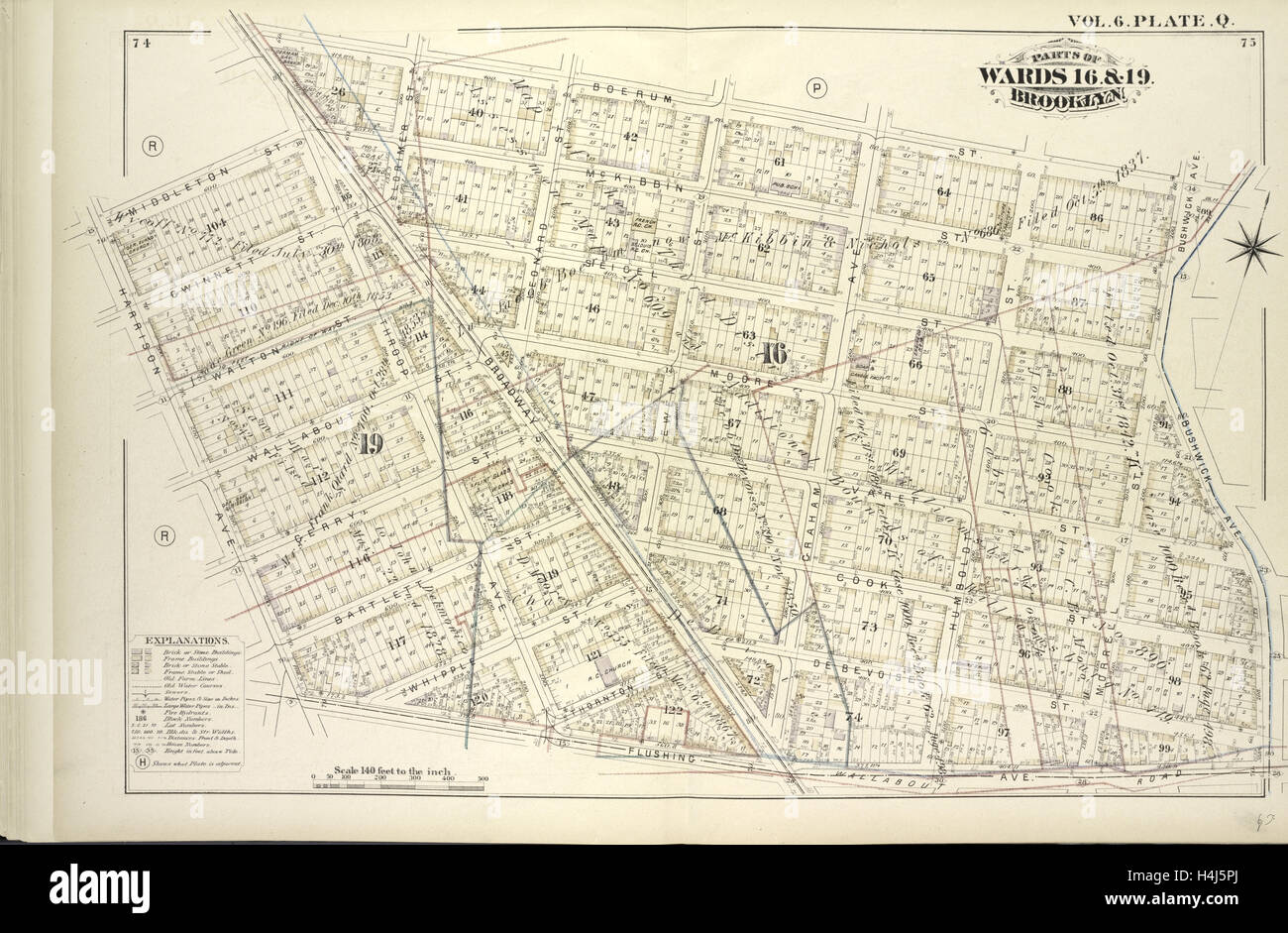 Vol. 6. Plate, Q. Map bound by Boerum St., Bushwick Ave., Flushing  Ave., Harrison Ave., Middleton St., Broadway Stock Photo