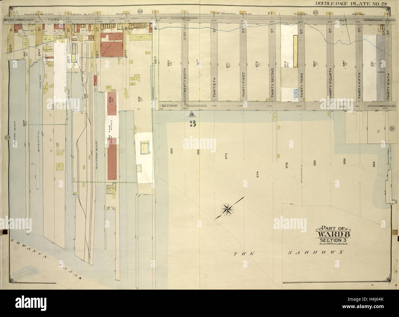 Brooklyn, Vol. 1, Double Page Plate No. 29; Part of Ward 8, Section 3; Map bounded by 3rd Ave., 36th St.; Including2nd Ave. Stock Photo