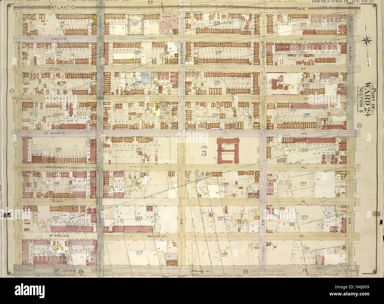 Brooklyn, Vol. 2, Double Page Plate No. 22; Part of Ward 24, Section 5; Map bounded by Atlantic Ave.; IncludingRalph Ave. Stock Photo