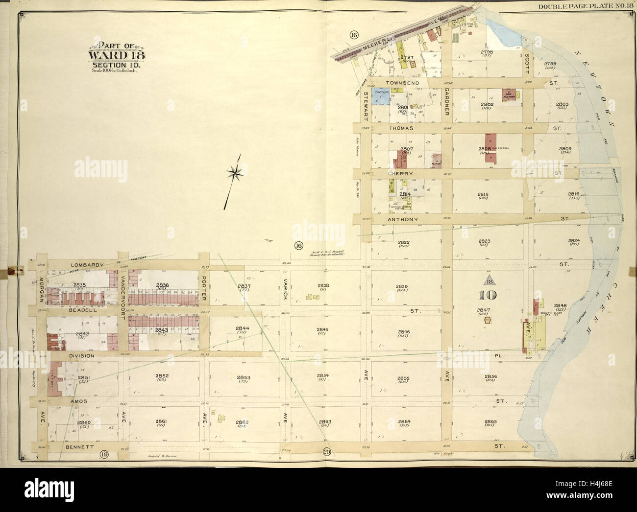 Brooklyn, Vol. 3, Double Page Plate No. 18; Part of Ward 18, Section 10; Map bounded by Meeker Ave., Newtown Creek, Bennett St. Stock Photo
