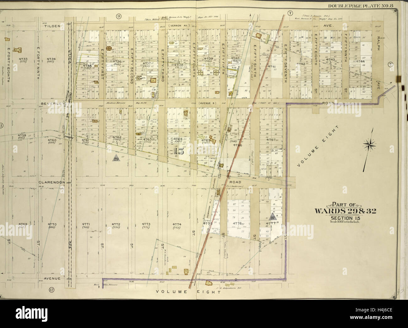 Brooklyn, Vol. 5, Double Page Plate No. 8; Part of Wards 29 & 32, Section 15; Map bounded by Tilden Ave., Ralph Ave. Stock Photo