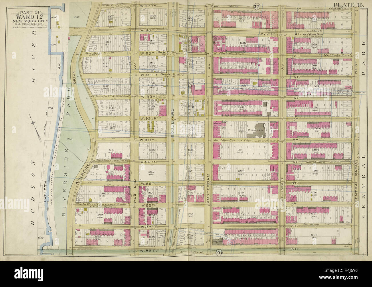 Hudson Street Nyc Map Manhattan, Double Page Plate No. 36 Map Bounded By W. 97Th St., Central  Park W., W. 86Th St., Hudson St.,, New York, Usa Stock Photo - Alamy