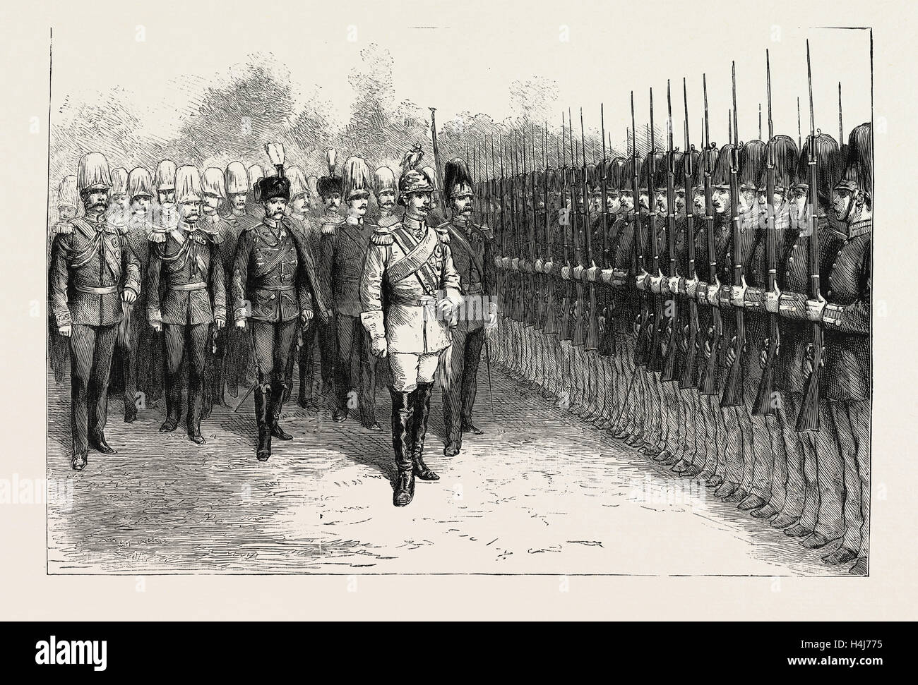 SCENES FROM THE EVERY DAY LIFE OF THE GERMAN EMPEROR, 1889: THE EMPEROR INSPECTING INFANTRY OF THE LINE Stock Photo