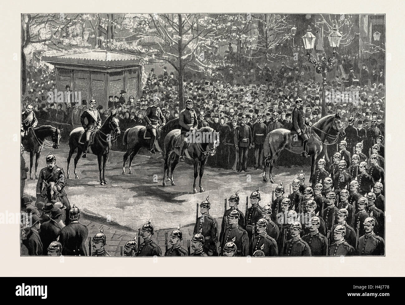 SCENES FROM THE EVERY DAY LIFE OF THE GERMAN EMPEROR, 1889: THE SECOND FOOT GUARDS, AFTER A PARADE, MARCHING PAST THE EMPEROR Stock Photo