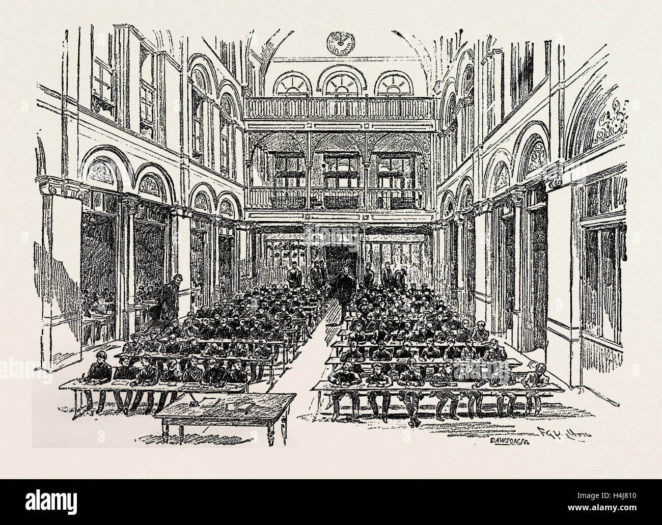 GREAT HALL OF THE JEWS FREE SCHOOL, BELL LANE, LONDON 1889 Stock Photo