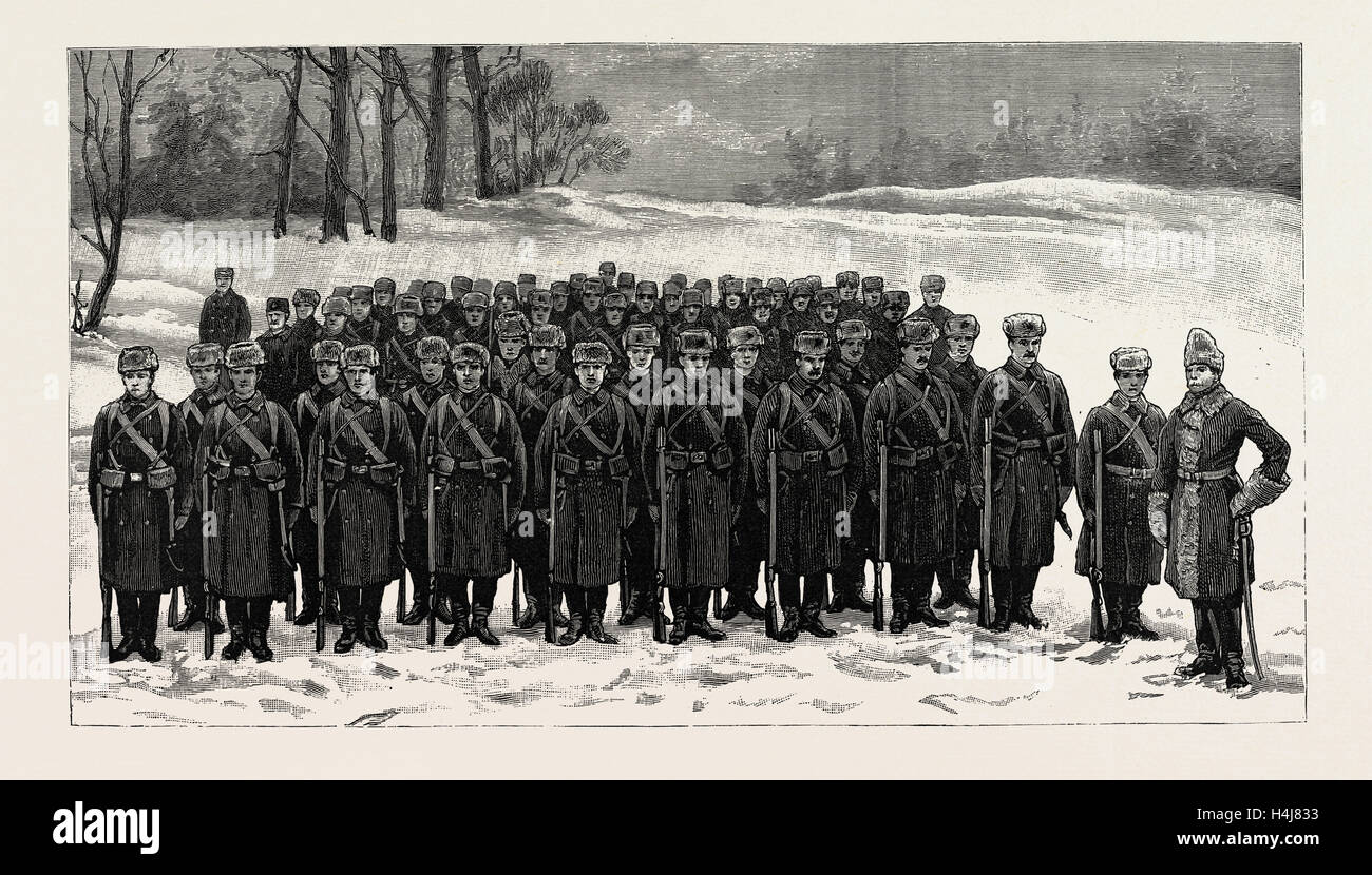 THE CADETS IN WINTER -COSTUME, British naval defences, the Royal Military College at Kingston, Ontario, Canada 1889 Stock Photo