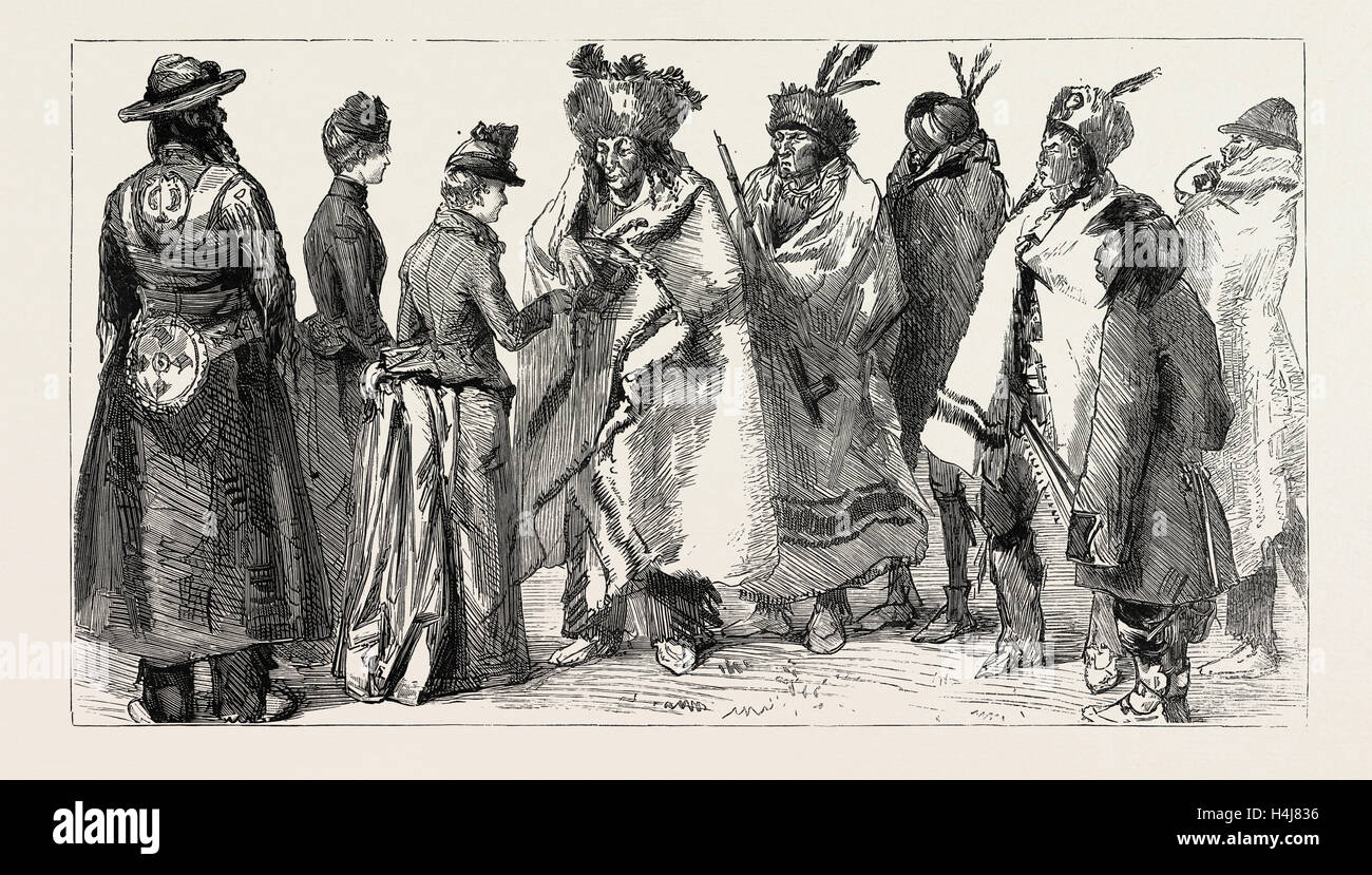 LADY STANLEY RECEIVES A DEPUTATION OF CREE INDIANS FROM THE RESERVE, CANADA 1889 Stock Photo