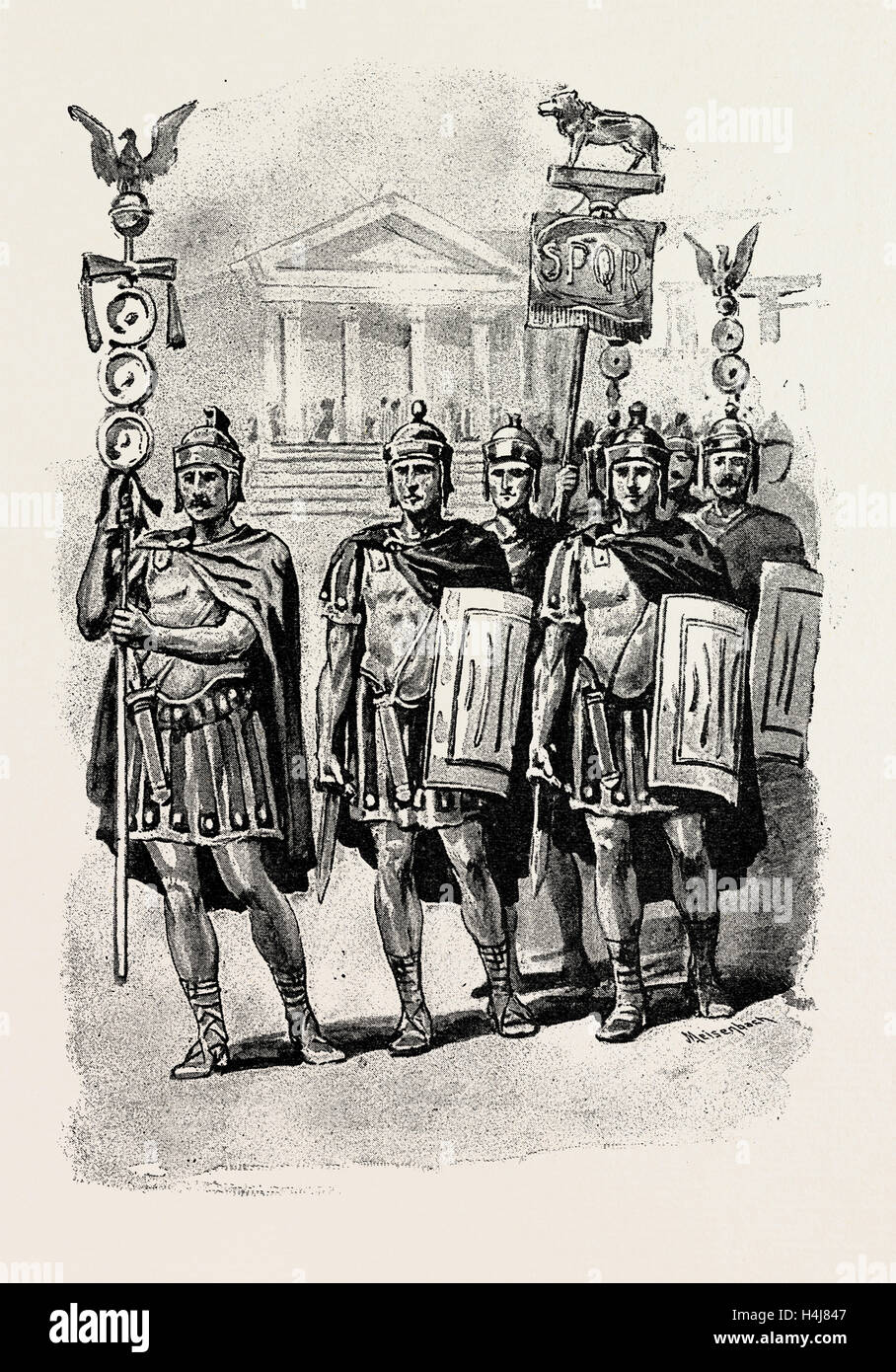 HER MAJESTY'S GUARDS AS ROMAN LEGIONARIES, UK 1889 Stock Photo