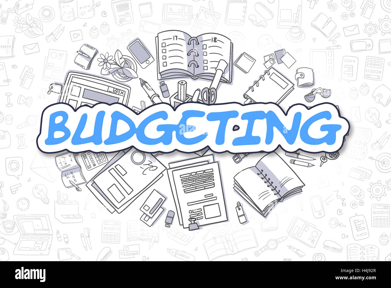 Budgeting - Cartoon Blue Word. Business Concept. Stock Photo