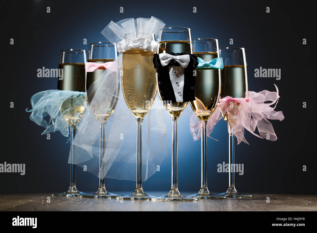 Set of champagne glasses for wedding party Stock Photo Alamy