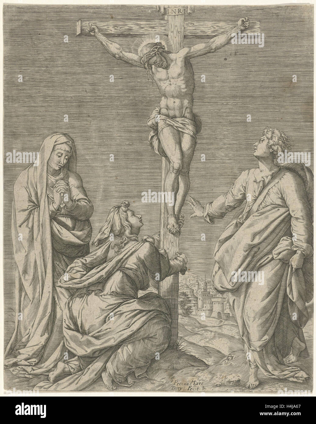 Crucifixion of Christ, Pieter Maes, 1577 - 1591 Stock Photo