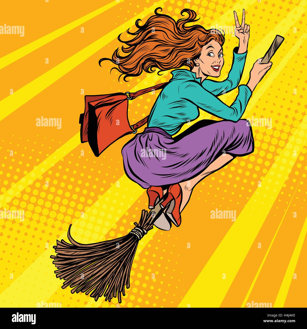 Beautiful woman witch flying on a broom Stock Vector Image & Art - Alamy