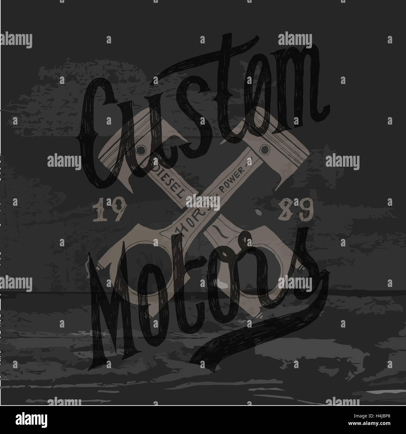 custom motors piston print lettering. handwritten label Stock Photo Alamy