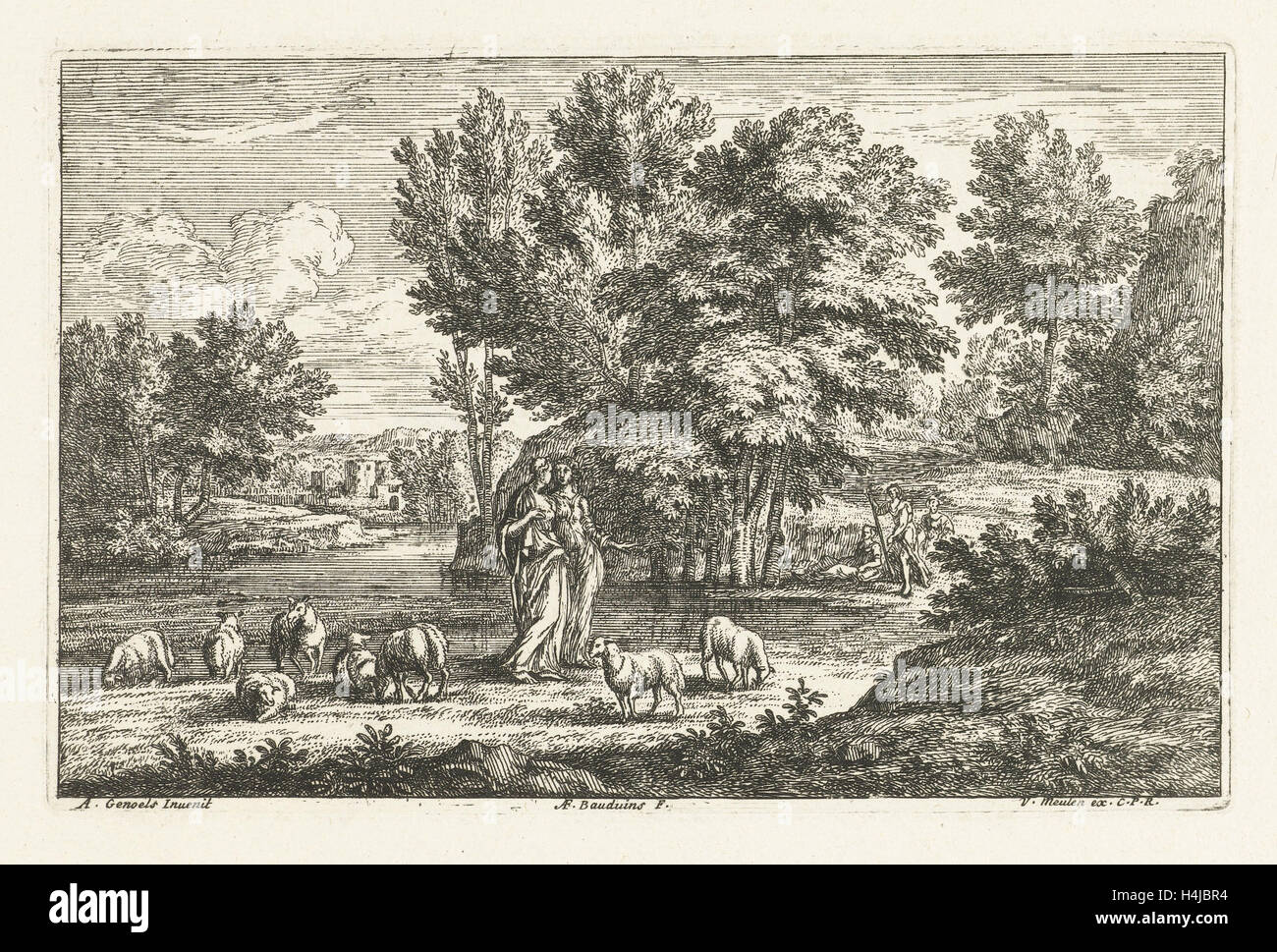 Landscape with two shepherdesses, Adriaen Frans Boudewyns, Adam Frans