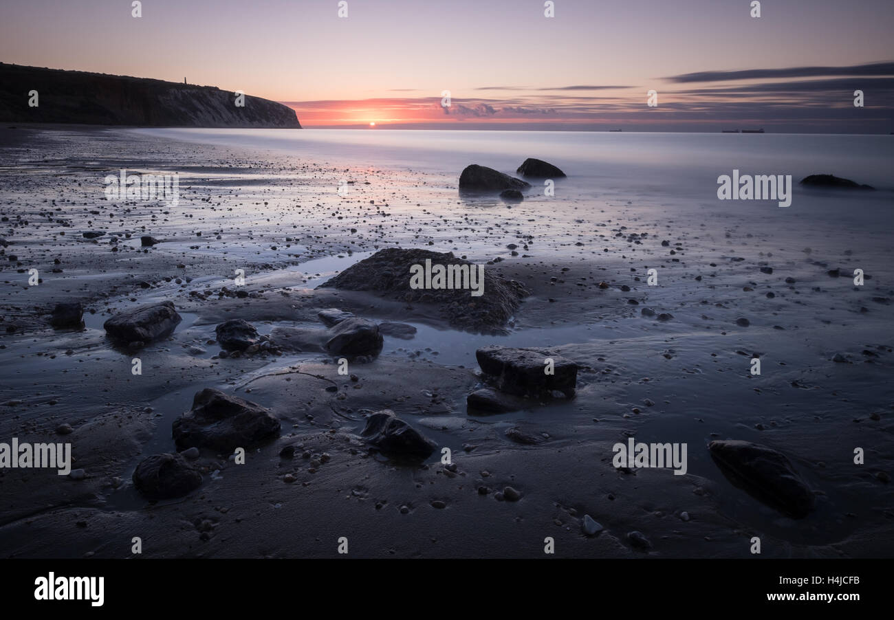 Sunrise at the beach in Yaverland on the Isle of Wight Stock Photo