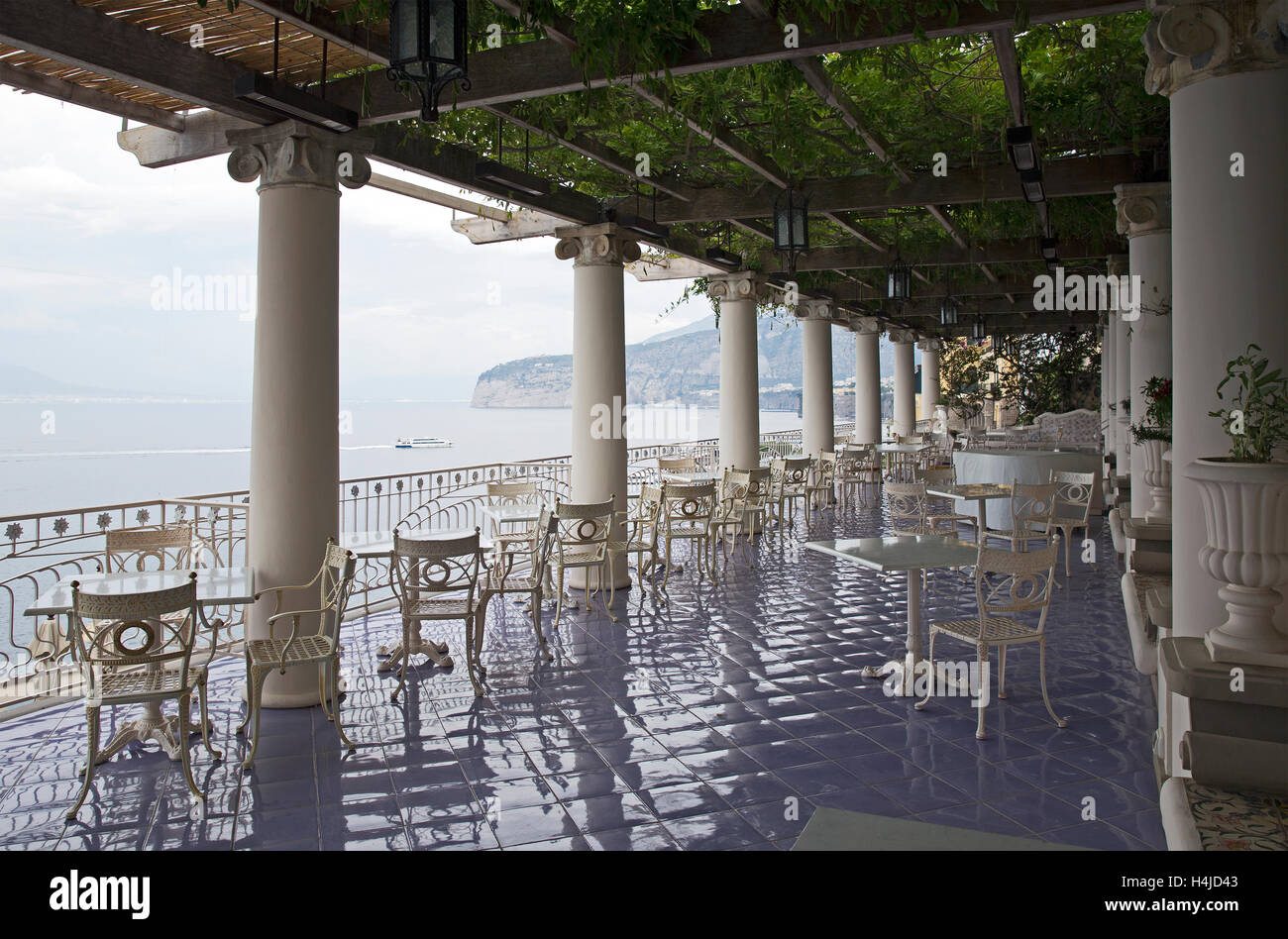 Restaurant on the cliff in Positano, Italy Stock Photo