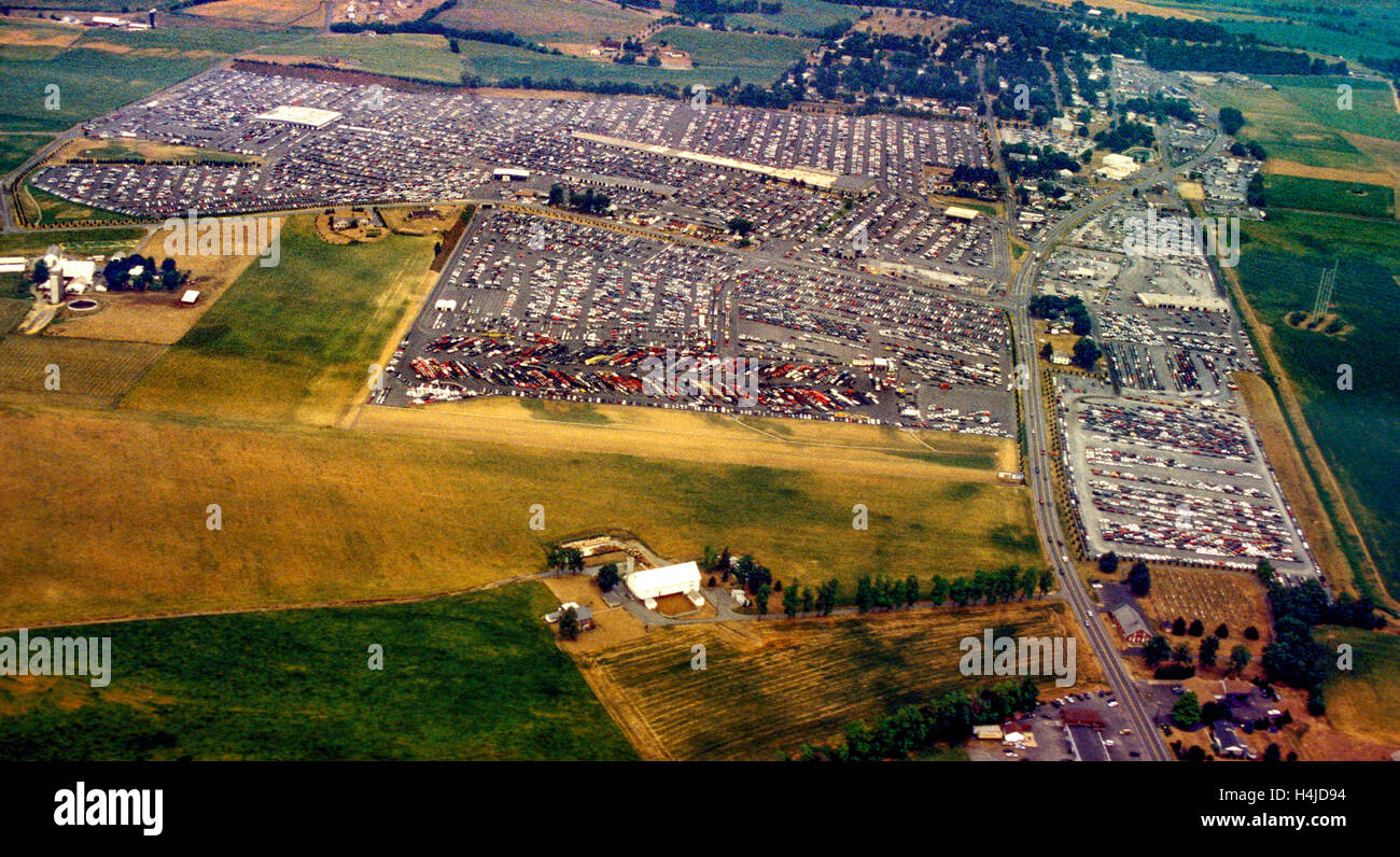 Aerial views of central Pennsylvania Manheim auto auction, worlds