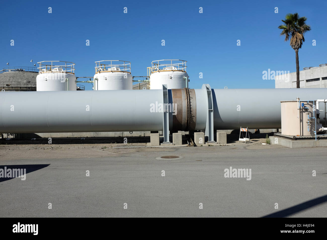 Industrial Pipeline at the Orange County Sanitation District, Huntington Beach Wastewater Treatment Facility Stock Photo