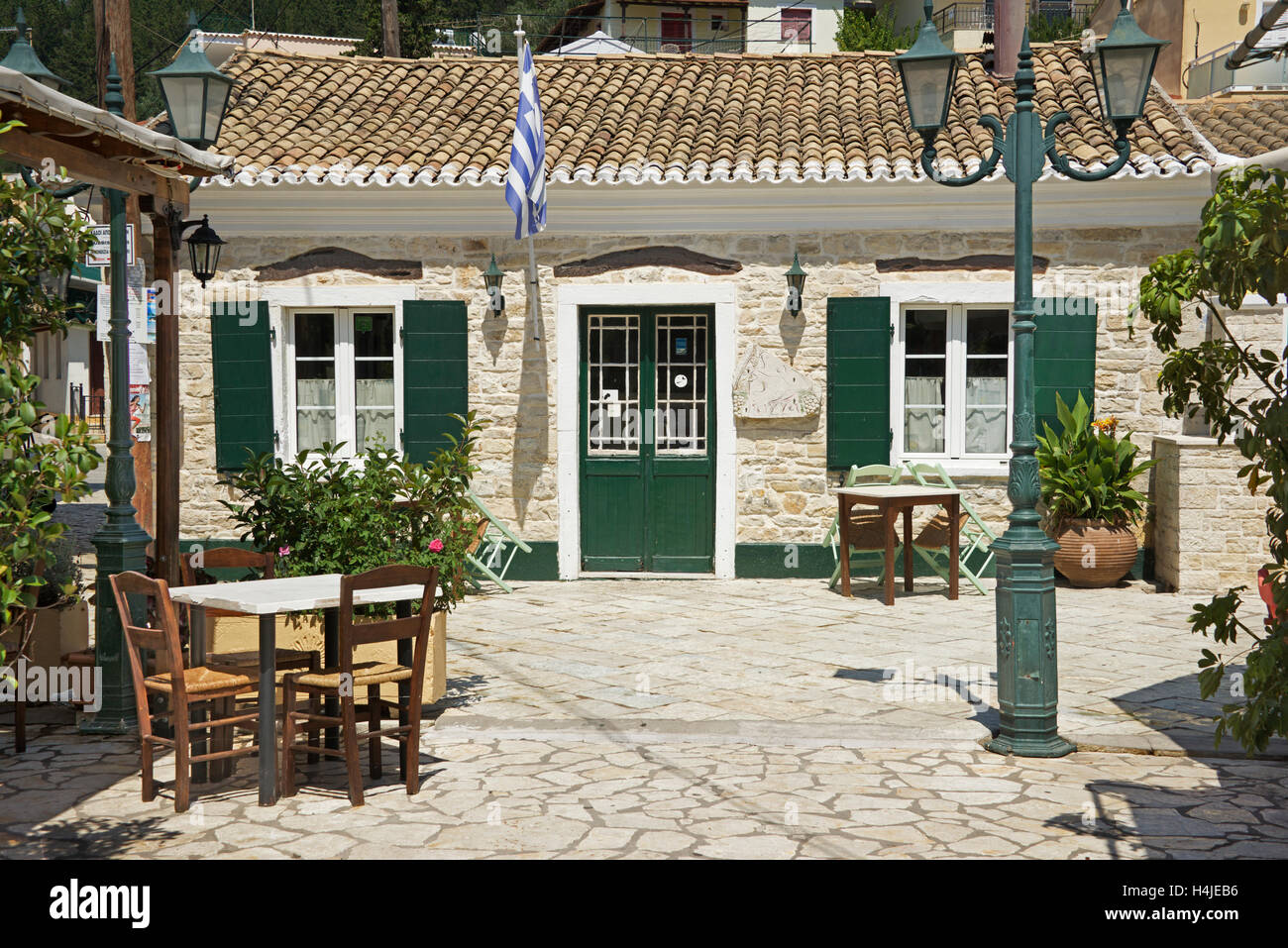 Restaurant in centre of Lakka town Paxos Ionian Islands Greece Stock Photo