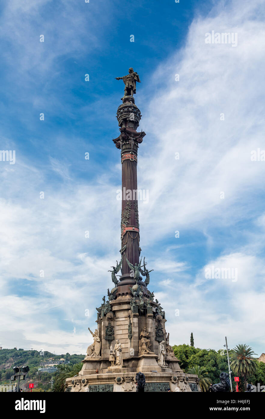 The statue of Columbus at the foot of La Rambla in Barcelona, Spain