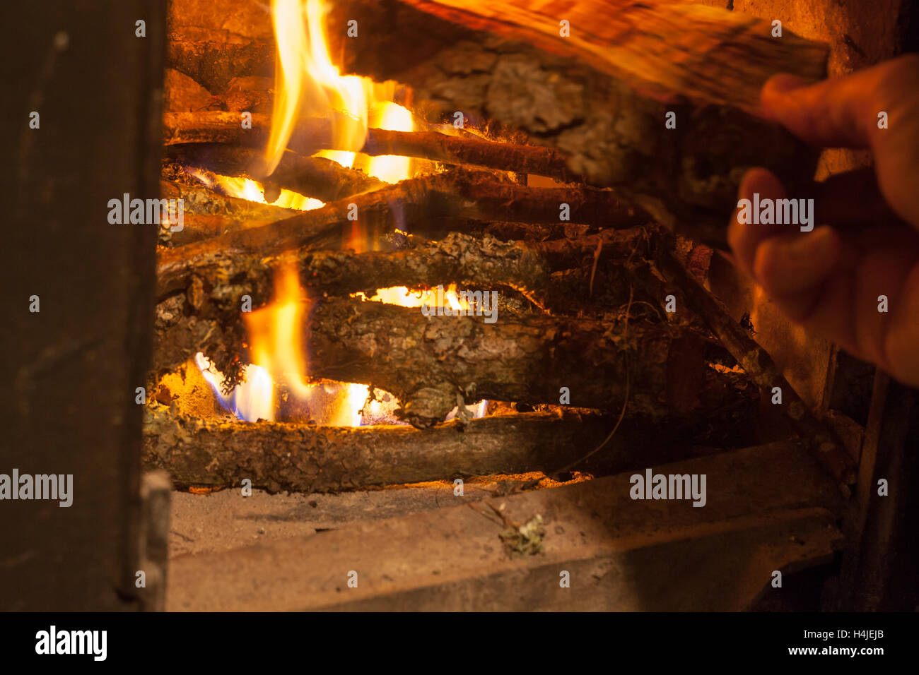 Lighting A Wood Burner Stock Photo 123337827 Alamy