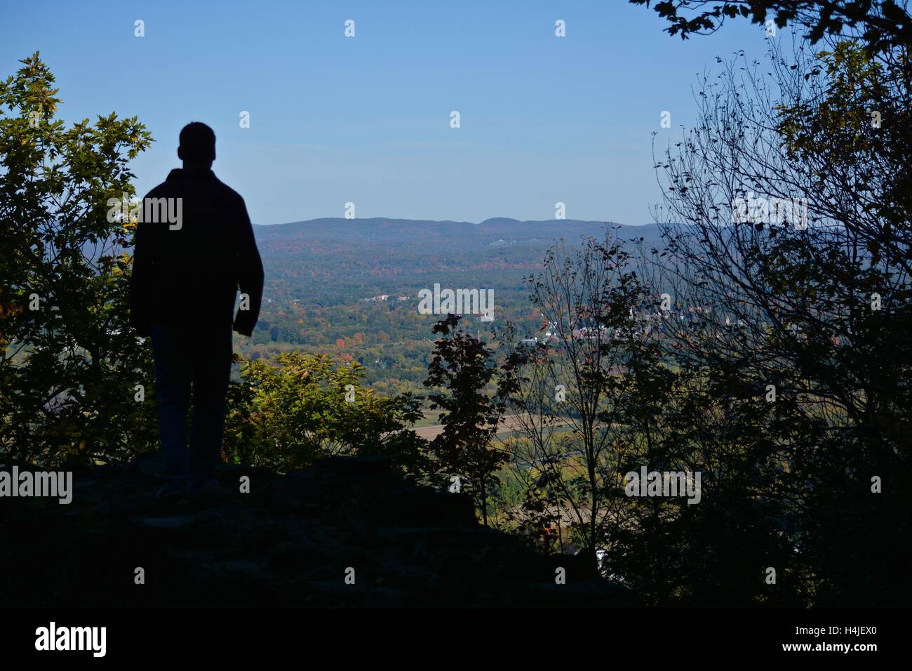 A view of a man atop Mt. Tom in the Mt. Tom State Reservation/Park of