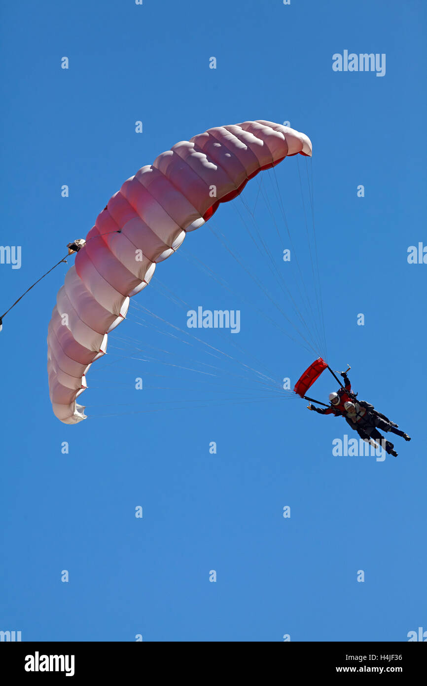 Tandem Parachuters, Queenstown, Otago, South Island, New Zealand Stock Photo