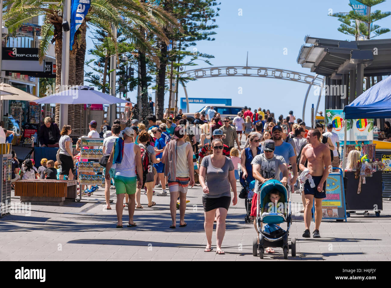 Tourists in Cavill Avenue in Gold Coast, Australia Stock Photo