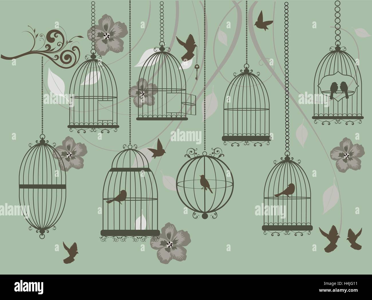 White bird cages Stock Vector Images - Alamy
