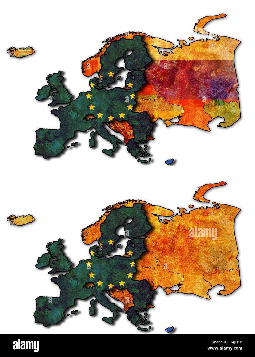 some very old grunge map of european union with flag on map of europe ...