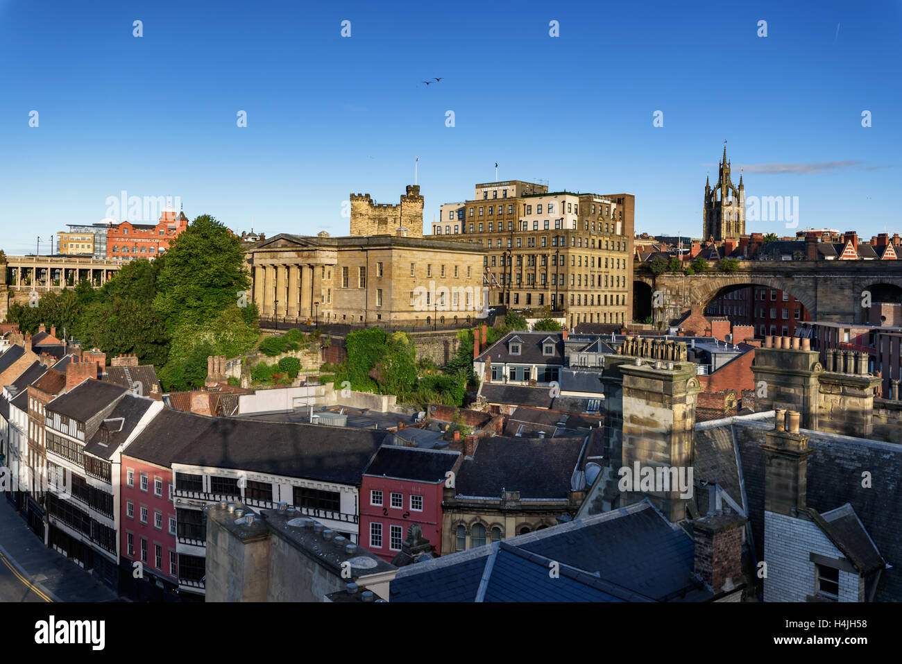 Quayside is also the name of the street running along the Newcastle riverside, England. Stock Photo