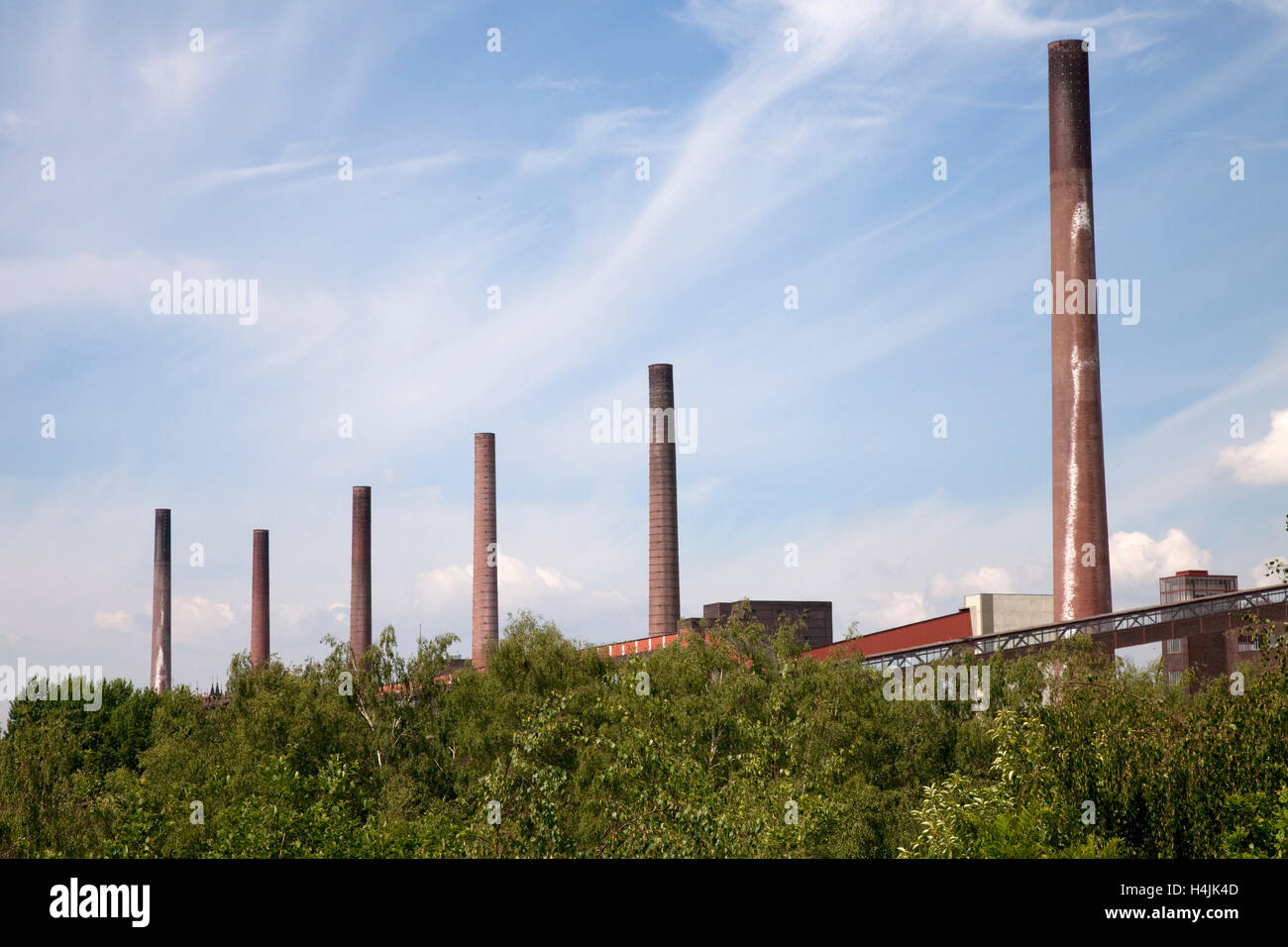 Industrial chimneys, Zollverein coking plant, UNESCO World Heritage Site, Essen, Ruhr area, North Rhine-Westfalia Stock Photo
