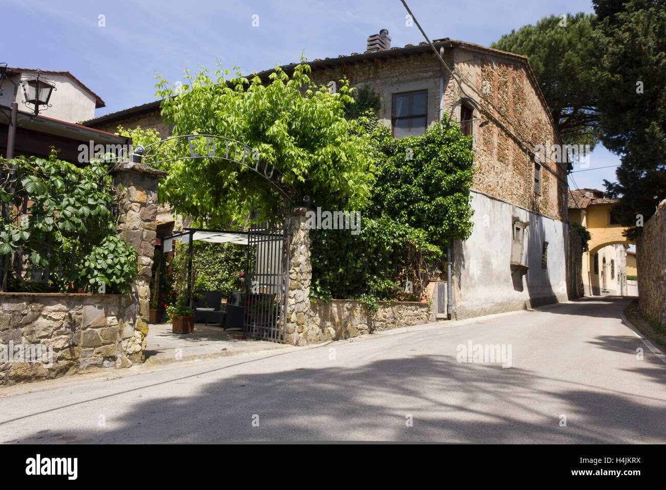 LASTRA A SIGNA, ITALY - MAY 21 2016: External view of the entrance of historical Edy Piu traditional restaurant on Tuscan Hills Stock Photo