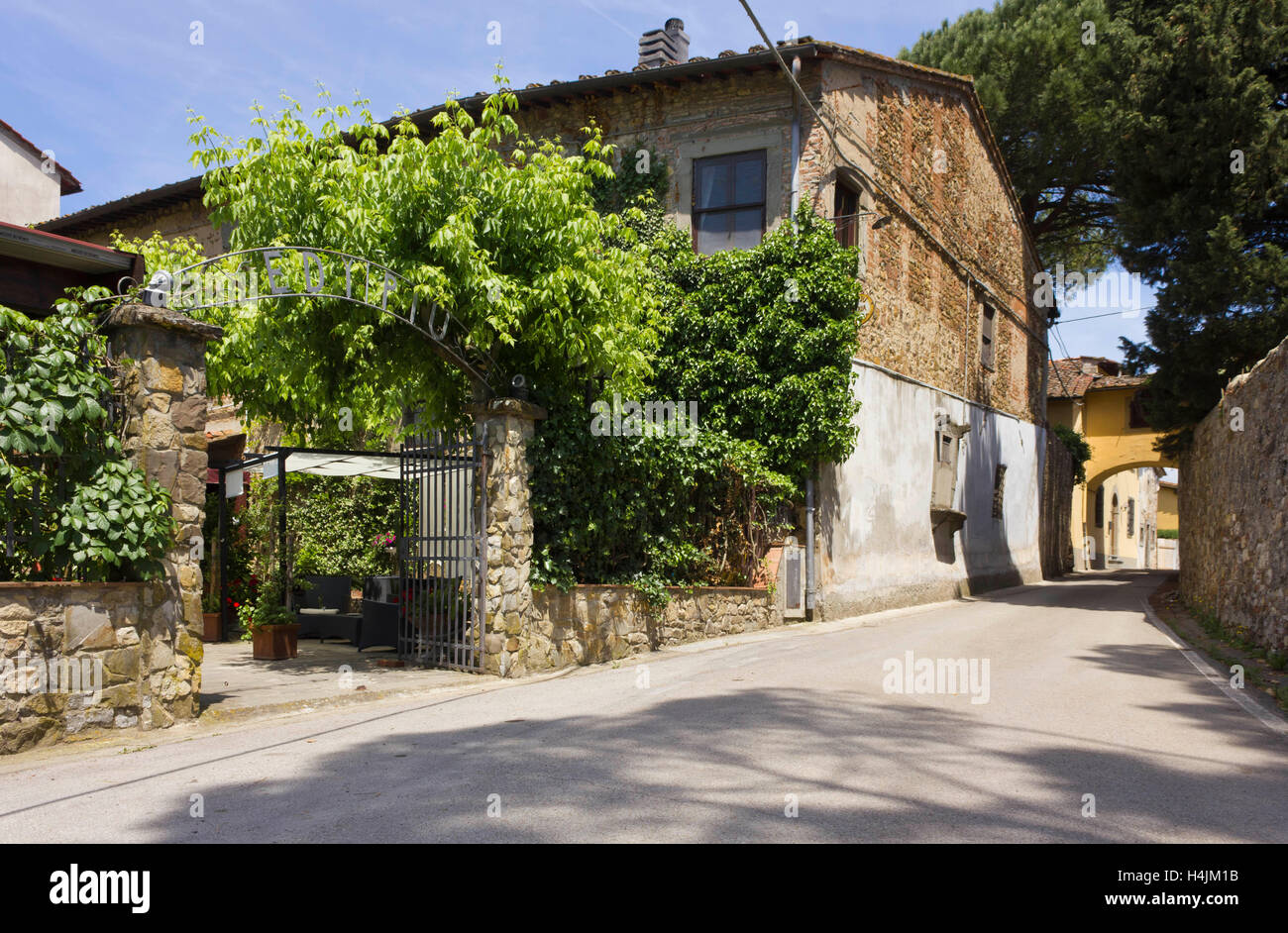 LASTRA A SIGNA, ITALY - MAY 21 2016: External view of the entrance of historical Edy Piu traditional restaurant on Tuscan Hills Stock Photo