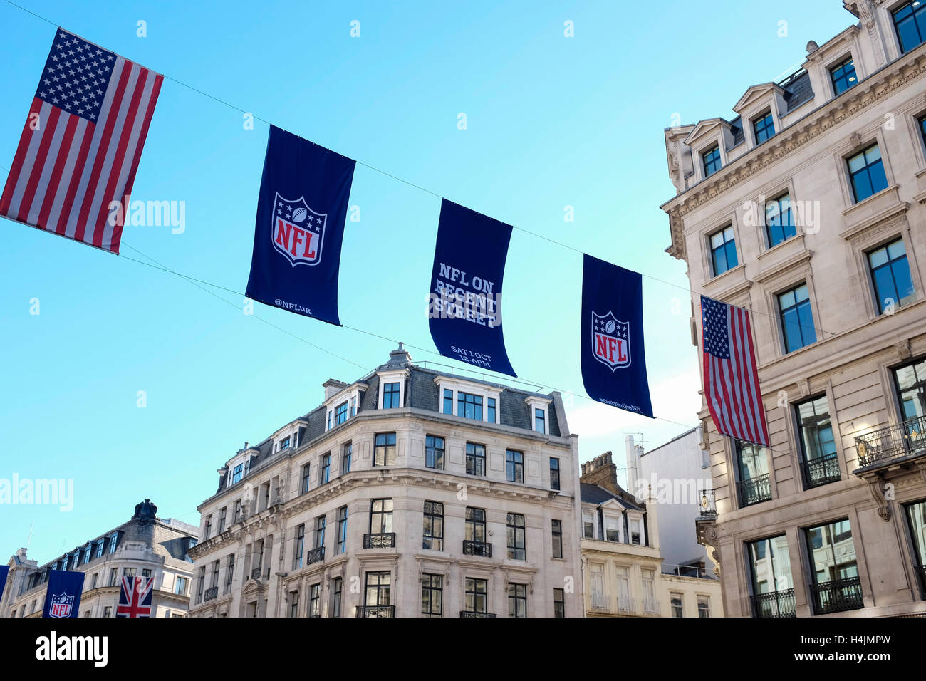 Flags And Banners Hanging Along Regent Street During The Nfl Block