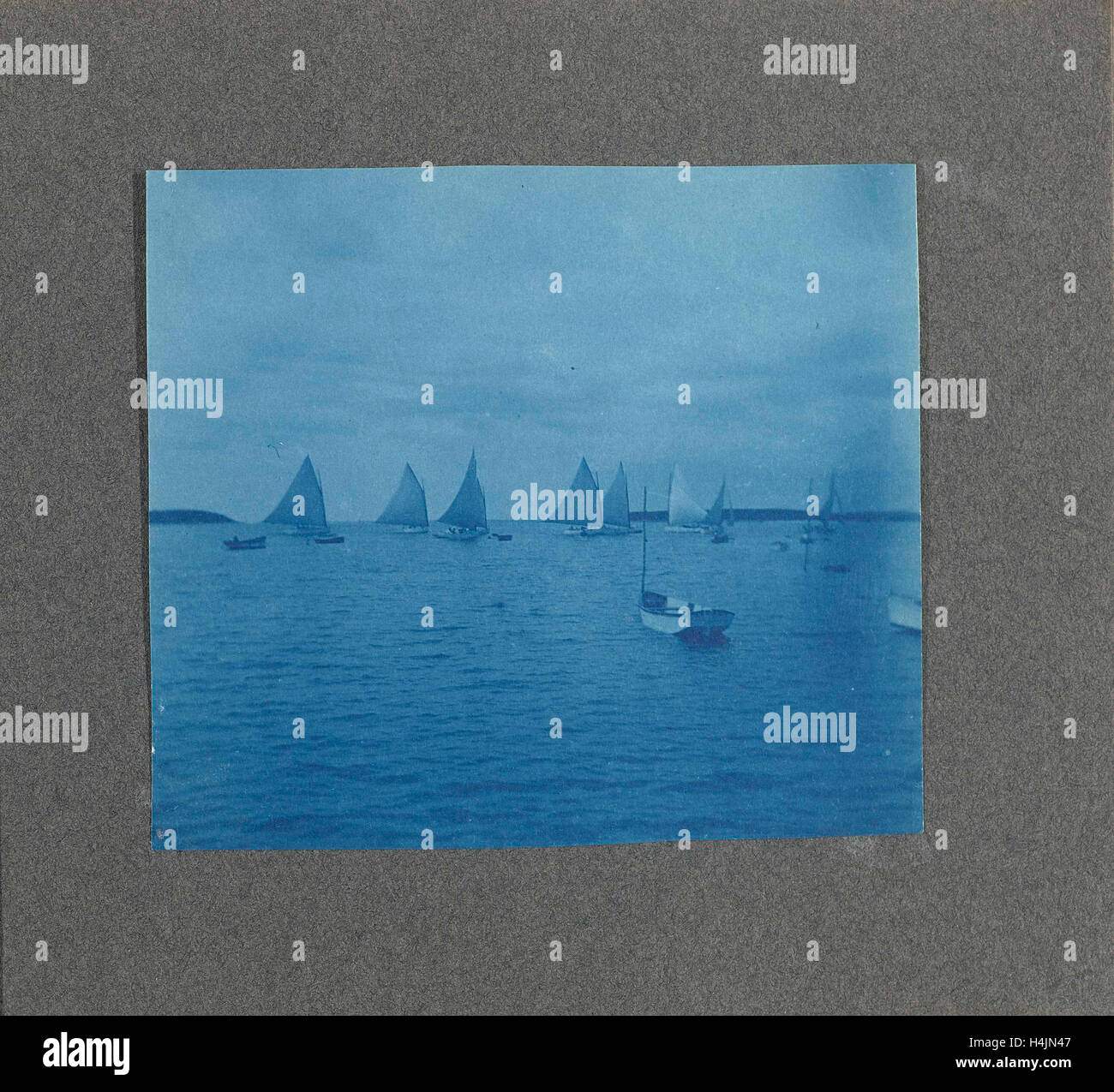 Sailing vessels on the water, United States of America, USA, Anonymous, c. 1900 - c. 1920, Cyanotype Stock Photo