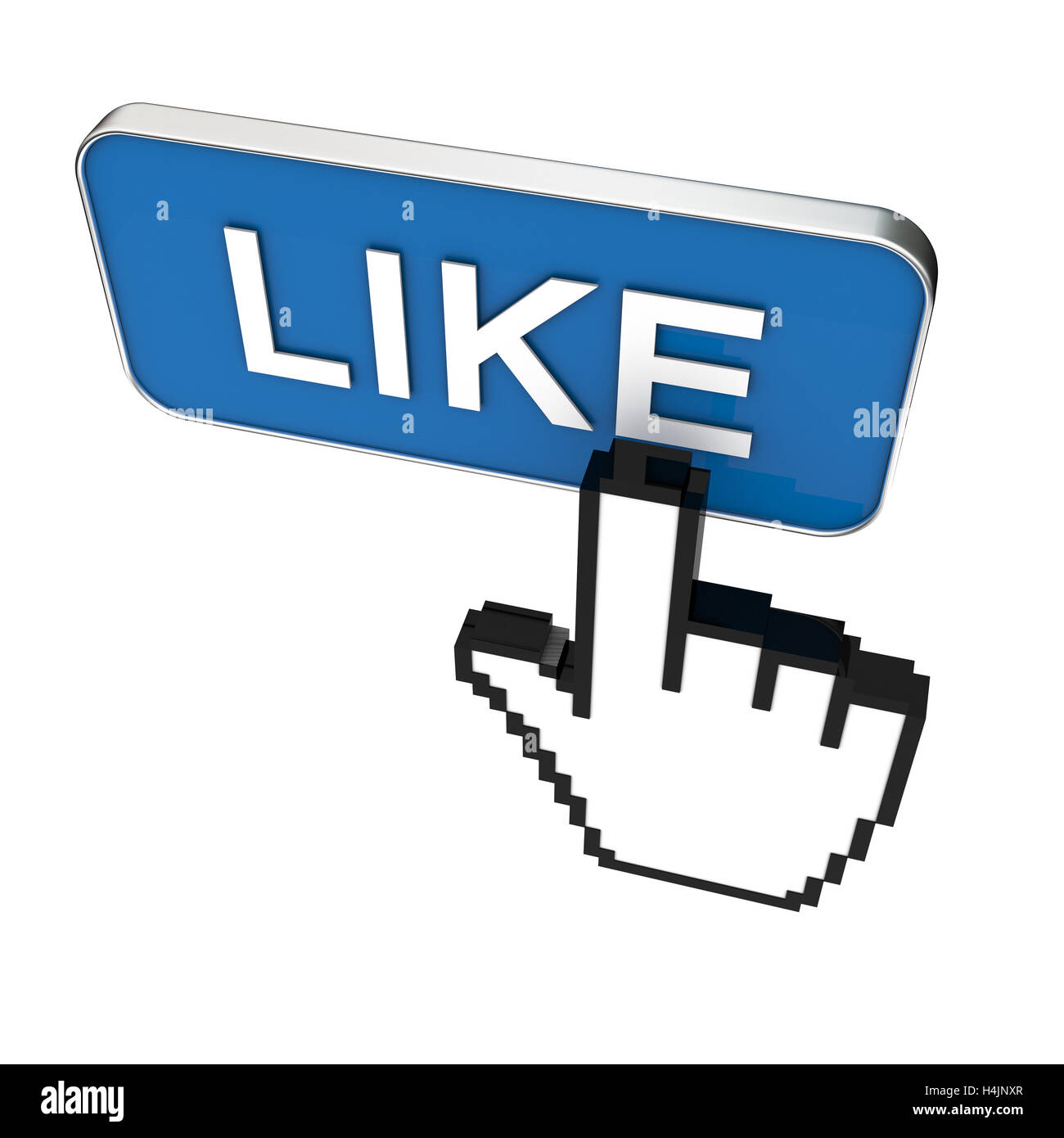 hand cursor pointer 3d rendering and like button Stock Photo