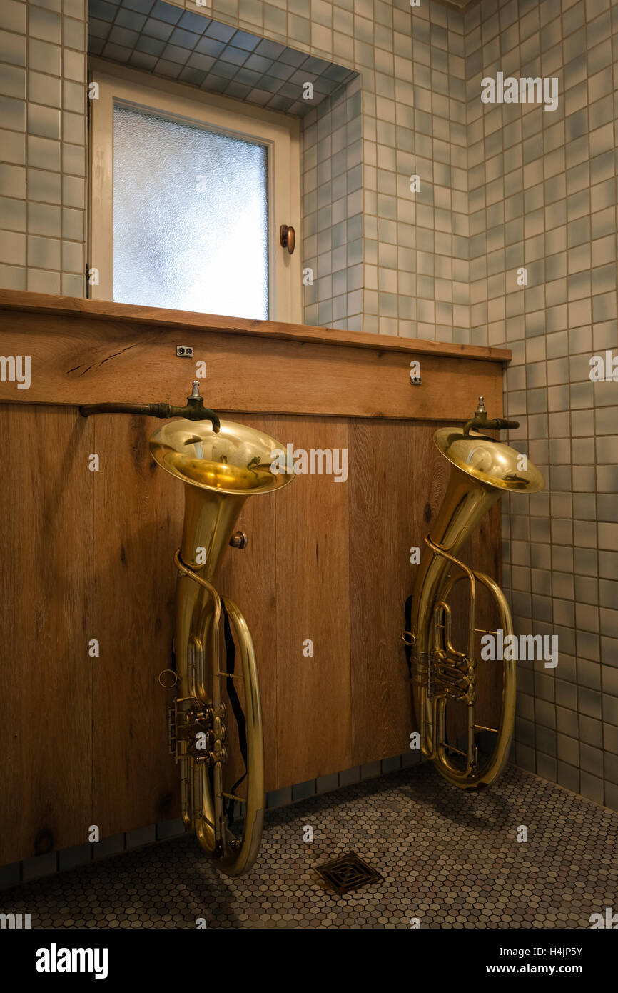 Gents urinals in Hindenburg Hut. Reit im Winkl. Upper Bavaria. Germany Stock Photo Alamy
