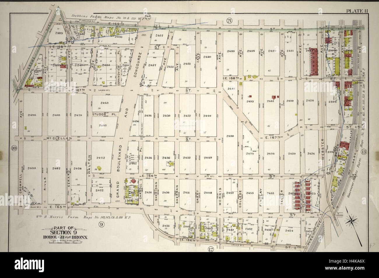 Plate 11: Part of Section 9, Borough of the Bronx. Bounded by Jerome Avenue, E. 169th Street, Park Avenue, E. 164th Street Stock Photo