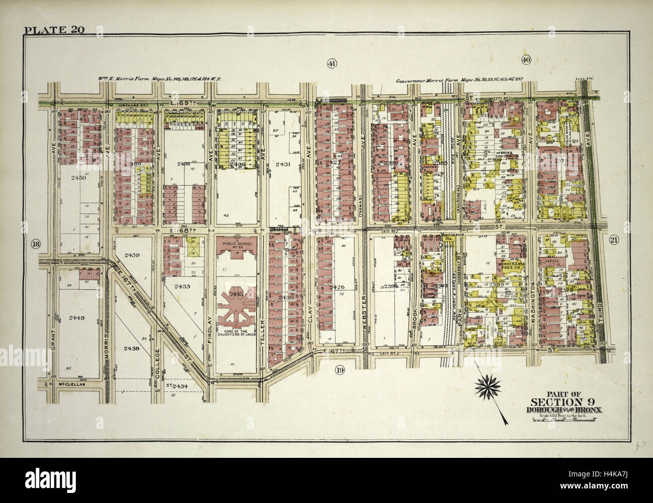Plate 20, Part of Section 9, Borough of the Bronx. Bounded by E. 169th Street, Third Avenue, E. 167th Street and Grant Avenue Stock Photo