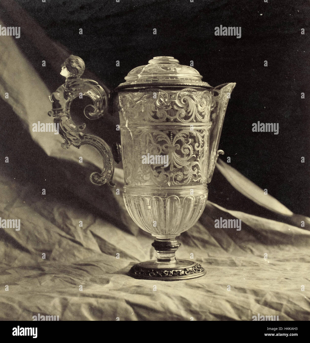 crystal decanter engraved with feminine handle, from the Louvre, Charles Thurston Thompson, c. 1866 - c. 1890 Stock Photo
