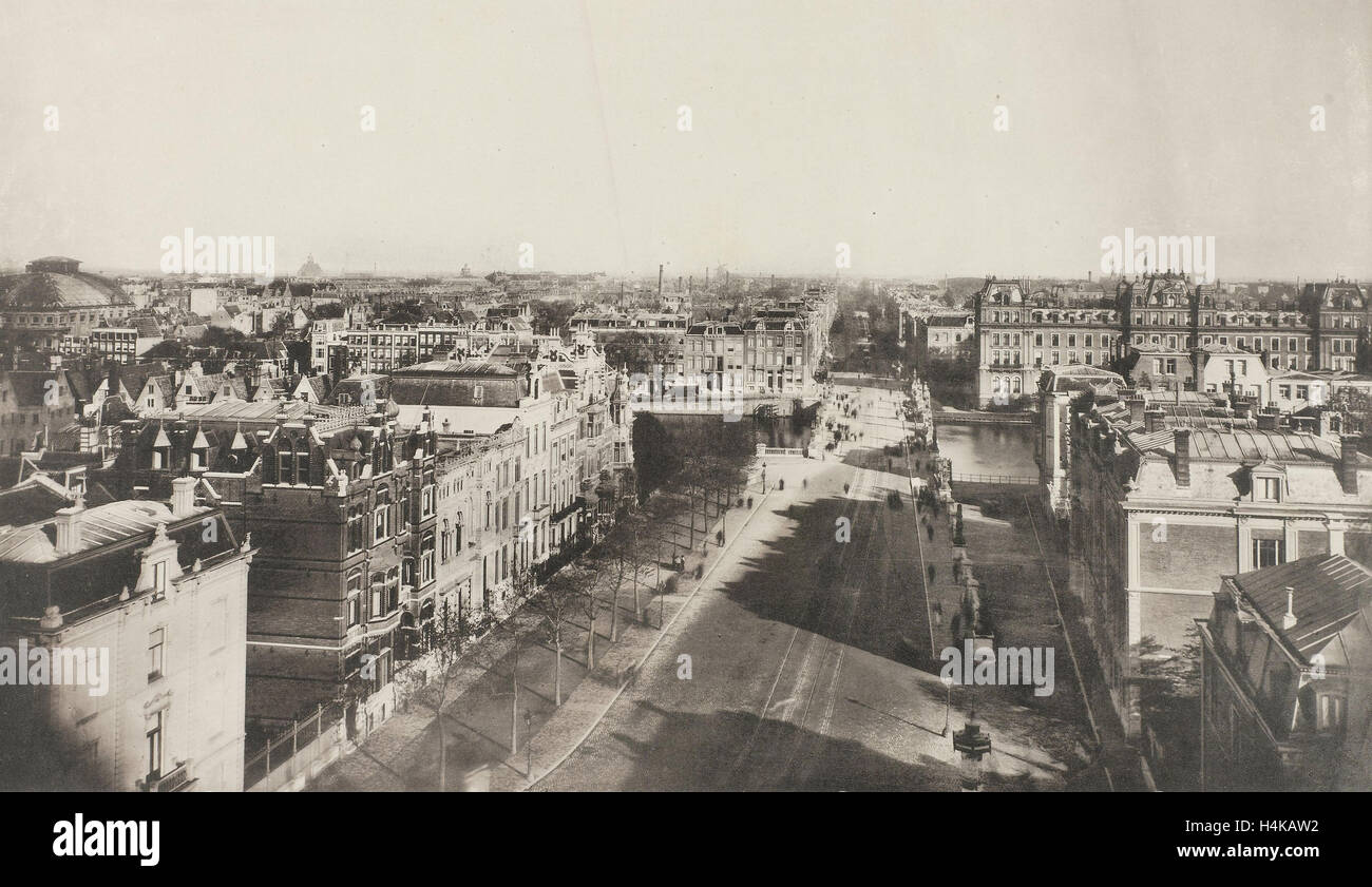 Sarphatistraat and Hoge Sluis, seen from the Palace of Industry eastwards, Amsterdam, The Netherlands, Inner Amstel Stock Photo