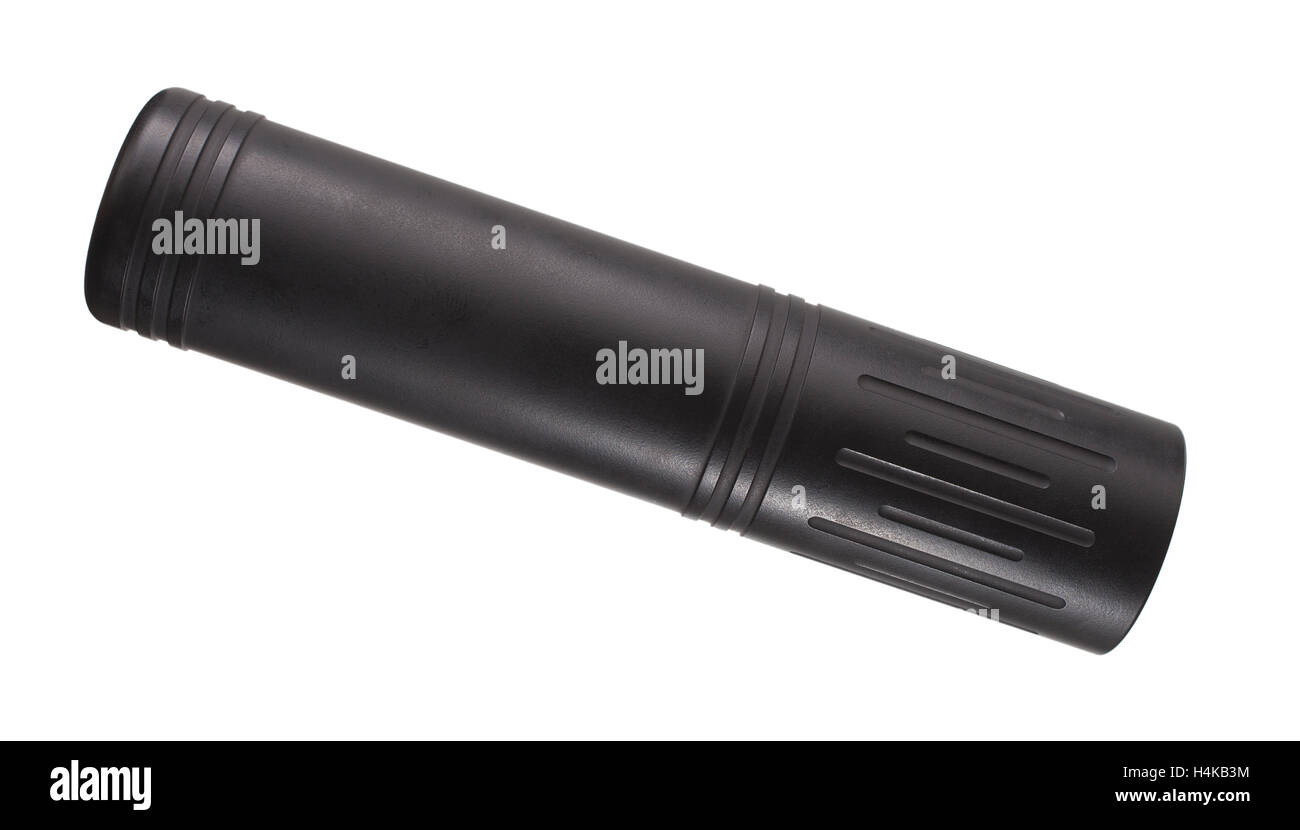 Black and grey silencer isolated on a white background Stock Photo - Alamy