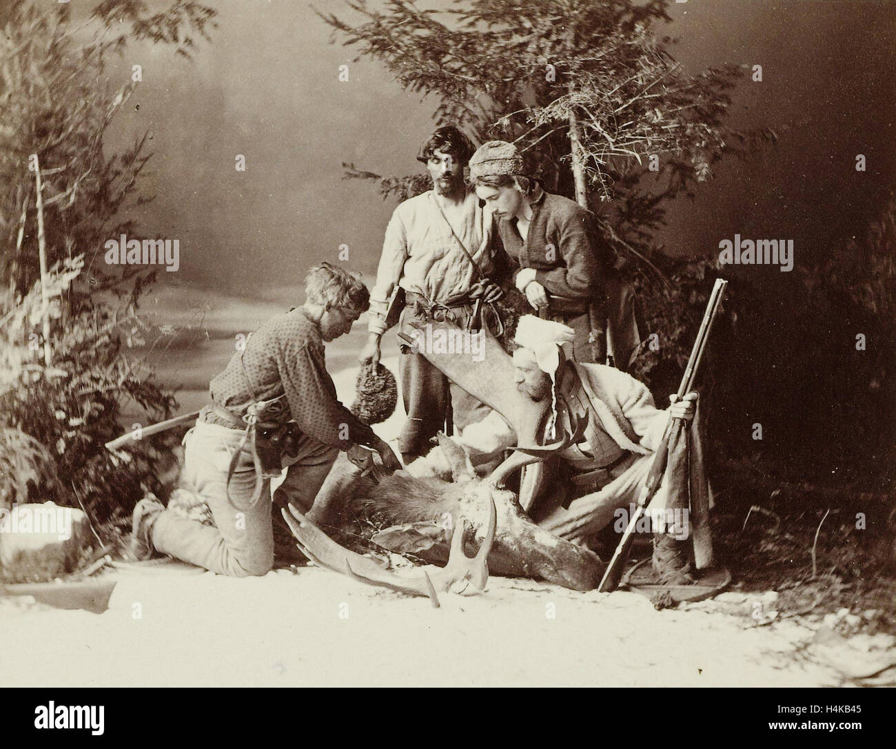 Hunters shot a moose, William Notman, 1866 Stock Photo