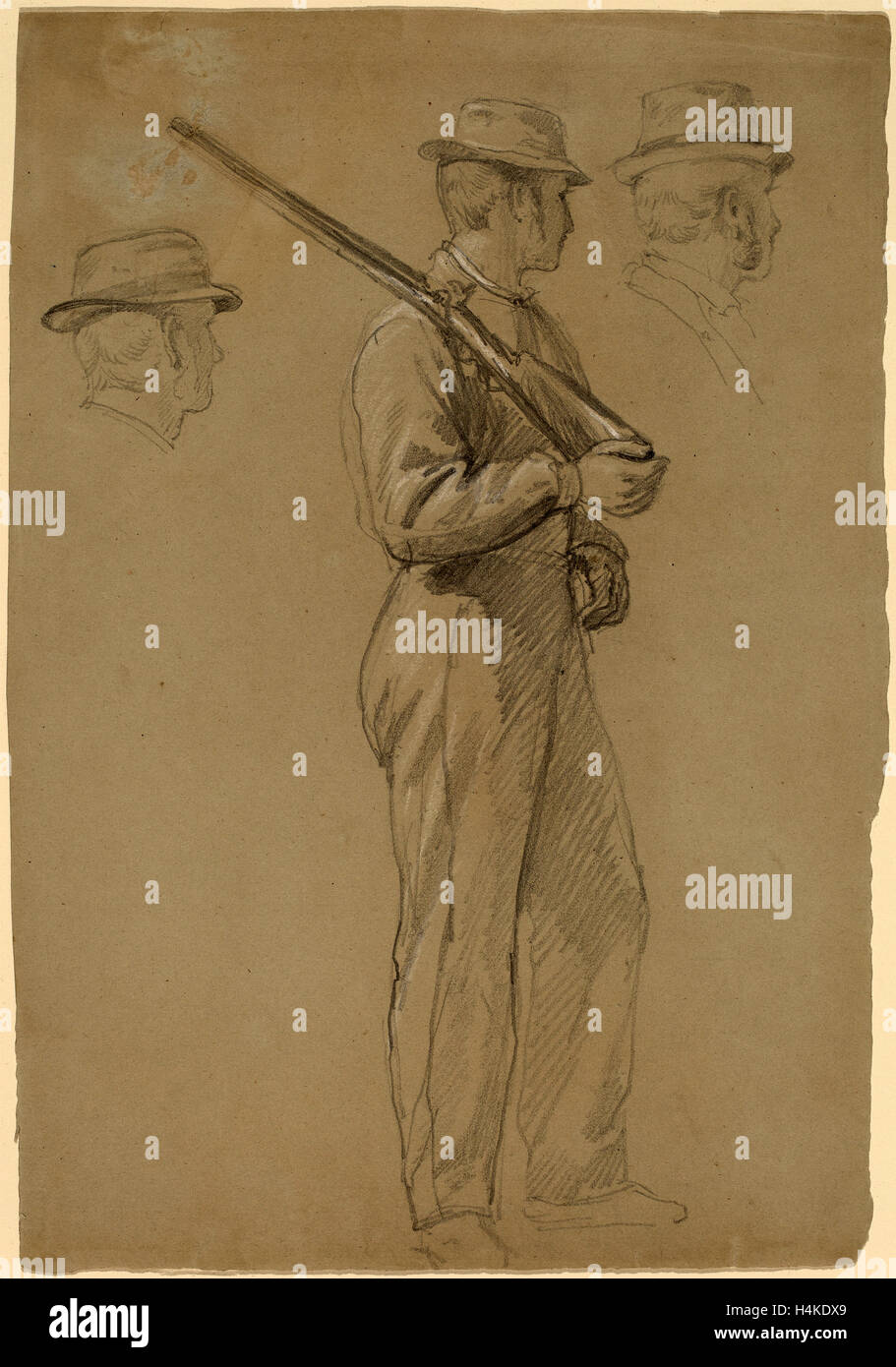 Daniel Huntington, Recruit; Two Studies of Heads, American, 1816 - 1906, c. 1862, graphite touched with white chalk Stock Photo