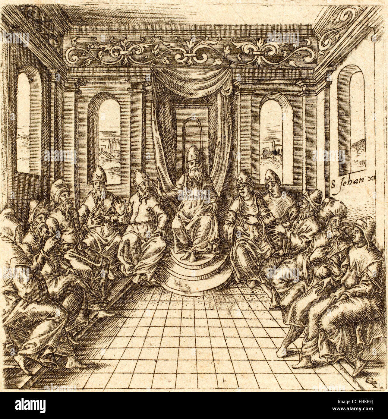Léonard Gaultier, French (1561-1641), The Chief Priests and Pharisees, probably c. 1576-1580, engraving Stock Photo