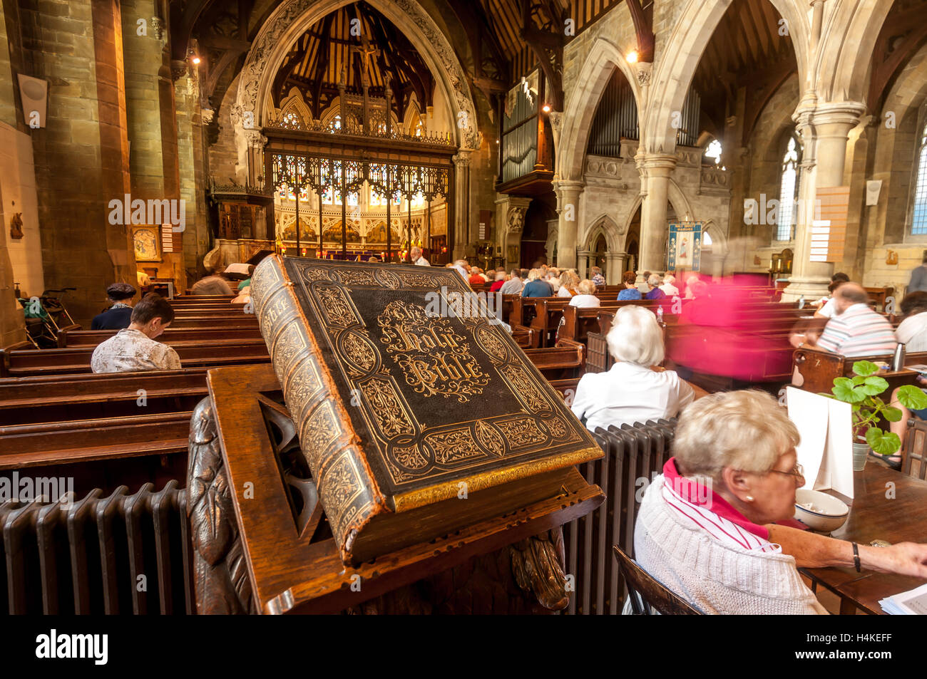 42 years after being stolen in 1971, a huge bible was anonymously returned last week to the rightful owners at Holy Trinty Churc Stock Photo