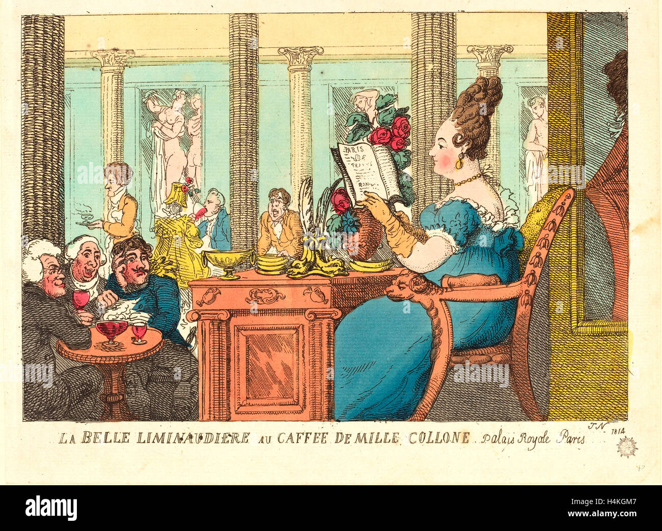 Thomas Rowlandson (British, 1756 - 1827 ), La Belle Limonaudiere au Cafe des Mille Colonnes, Palais Royal, Paris, 1814 Stock Photo